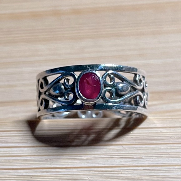 Ruby and Sterling Silver Ring - Picture 1 of 3